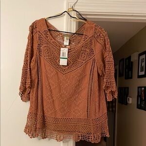Women's Lace Crochet Top - Rust